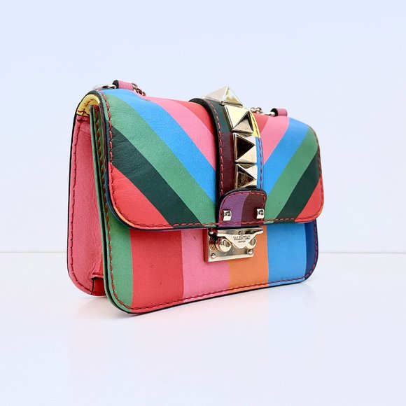 VALENTINO 1973 Rainbow Mini Lock Bag Rockstud Stripe Chevron Crossbody - Picture 3 of 16